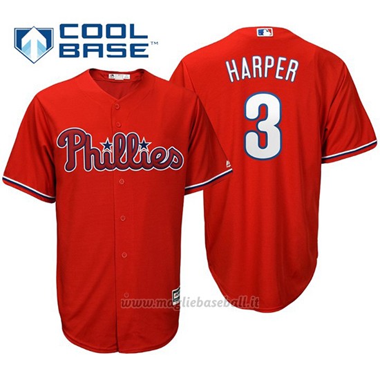 Maglia Baseball Uomo Philadelphia Phillies Bryce Harper Cool Base Majestic Rosso